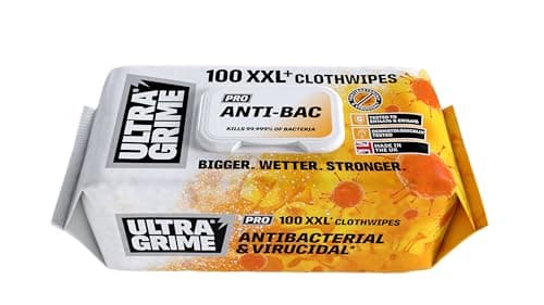 Image of UltraGrime PRO Antibacterial Wet Wipes - Heavy-Duty Cleaning Cloths, Hand Wipes, Kitchen, Toilet, Floor & Surface Cleaning - Tough on Viruses Extra Large Virucidal Multi-Purpose Wipes (Pack of 100)