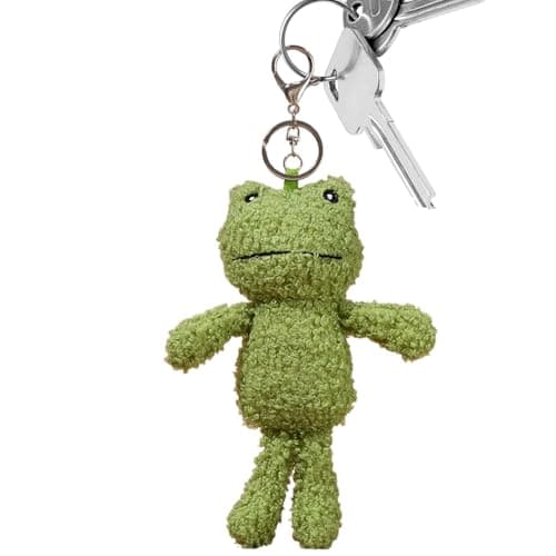 Image of Plush Frog Keychain - Bag Charm Collection | Soft Frog Stuffed Animal, Cute Toads Keyring, Small Backpack Accessories, Green Pendant for Kids School Bag, Men Women Party Favor