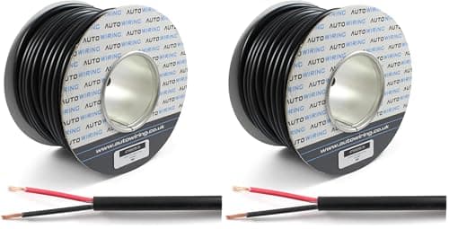 Image of Automotive Round Twin 2 Core Cable 12v 24v Thin Wall Wire (29 AMP Rated 2.5mm²) 10/30/50/100 Metre (10M Coil) (Pack of 2)
