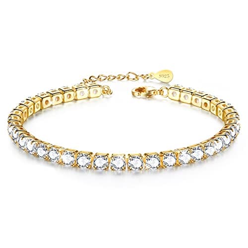 Image of JDGEMSTONE Sterling Silver Ankle Bracelets for Women,Gold Tennis Anklets for Women 8.5+2in,Summer Bracelet
