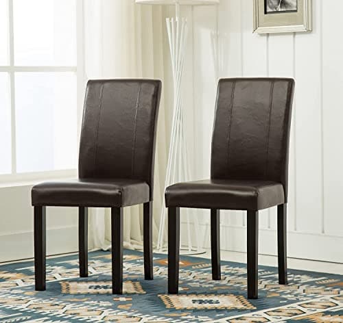 Image of mcc direct Set of 2 Faux Leather Dining Chairs With Solid Wooden Legs For Home & Commercial Restaurants [Brown* Black* Red* Cream*] (Brown)