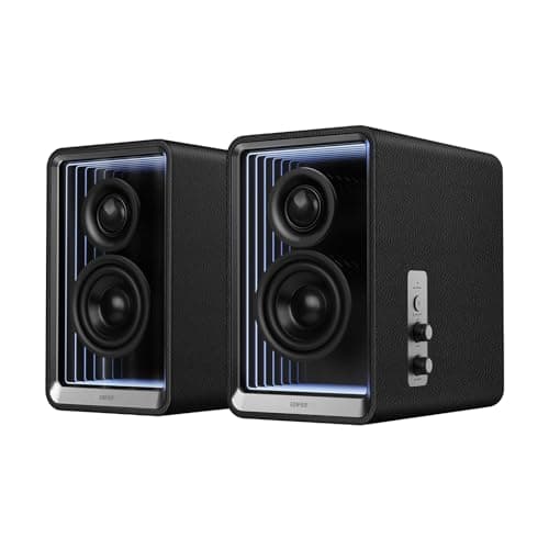Image of Edifier QR65 Desktop Active Monitor with 2.75" Long-Throw Aluminum Diaphragm mid-Low Drivers, Hi-Res Audio, Brilliant Light Effects, 70W Output Power Bluetooth Speakers with Stands - Black