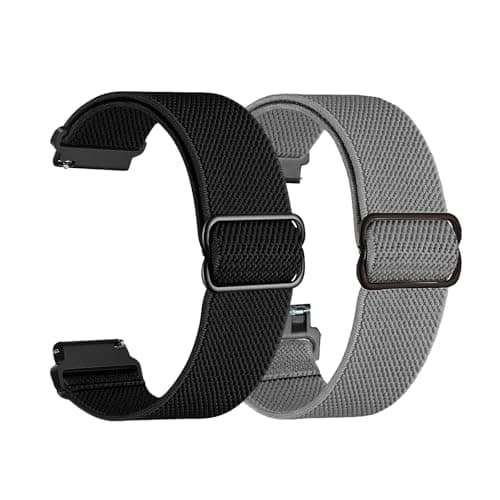 Image of Foyscr 2 Pack Quick-Release Elastic Nylon Watch Straps - Available in 18mm/20mm/22mm Widths, Multiple Colors to Choose(Black+Dark Grey-22mm)