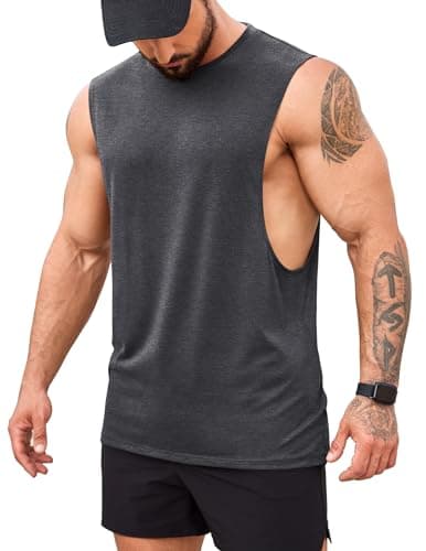 Image of COOFANDY Men's Gym Tank Tops Bodybuilding Muscle Vest Workout Summer Fitness Sleeveless T Shirt Dark Grey M
