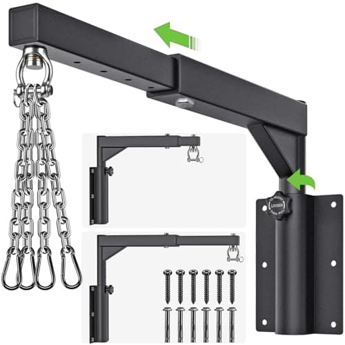 Image of BeneLabel Punch Bag Bracket, Boxing Bag Wall Mount 360 Swivel Punching Holder Stand Frame Adjustable Foldable Speed Bag Joist Mounted Hanger with Chain for Boxing Exercise Training, 44-64cm/250-500lbs