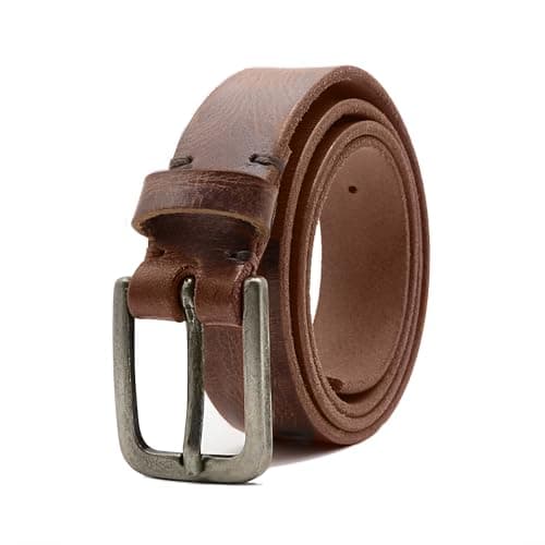 Image of Deneau London Genuine Leather Belt for Women, Handmade for Jeans and Casual Wear, Luxury Gift Box, Fashionable Vintage (Dark Tan, Medium)