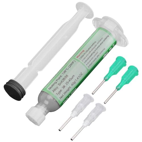 Image of Gruiqrd 40g Solder Tin Paste with Syringe,138°C Low Temperature Syringe Solder Paste, Sn42/Bi58 Flux Soldering Paste with 4 Needles and 1 Push Rod, Solder Paste for Bag,PCB, CPU, SMT