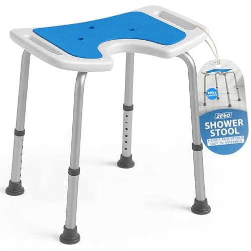Image of ZENO Shower Stool 7 Adjustable Heights | Shower Chair with 300LB Capacity, Non Slip Feet & Drainage Seat | Lightweight Bathroom Stool with Side Handles | Shower Seat Support for Elderly & Pregnant