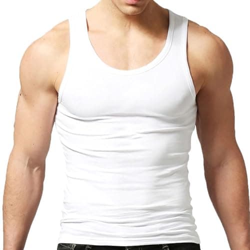 Image of Men's Tank Tops Cotton Vest Gym Workout Bodybuilding Fitness Tee Sleeveless Muscle Shirts White M