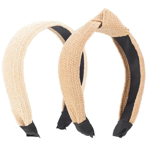 Image of COOLHIYA 2pcs Vintage Hair Hoops Knotted Raffia Headbands Comfortable Skin-friendly Chic Hair Accessories for Women Party and Photo Shoot
