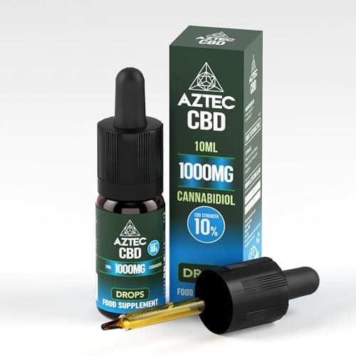 Image of Aztec CBD Highest Strength Oil Drops, Vegan, All Natural, Purest Quality 10ml. (1000mg (10%), Unflavoured (Hemp Oil))