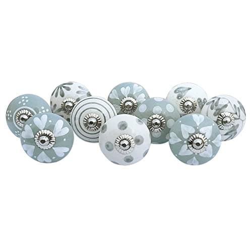Image of Royal Kraft Vintage Light Cadet Grey Hand Painted Ceramic Pull Knobs for Kitchen Cabinet, Door & Drawer, Wardrobe, Cupboard (Set of 10) Sknob004