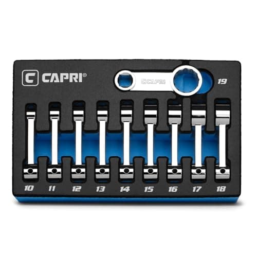 Image of Capri Tools 3/8 in. Drive Torque Adapter Set, 12-Point Box End, 10 to 19 mm, Metric, 10-Piece with Mechanic's Tray