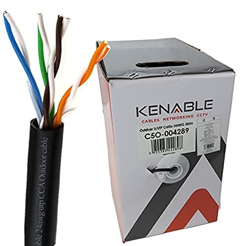 Image of kenable External CAT5e Outdoor Ethernet Network Cable Reel Solid UTP CCA UV Resistant Waterproof 305m Black