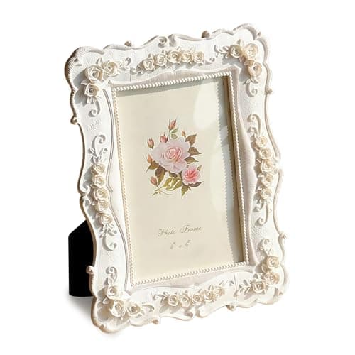 Image of Esoes Vintage Photo Frame, White, Free-standing & Wall Mountable Premium Vintage Picture Frame with Matted (6 x 4 inch)