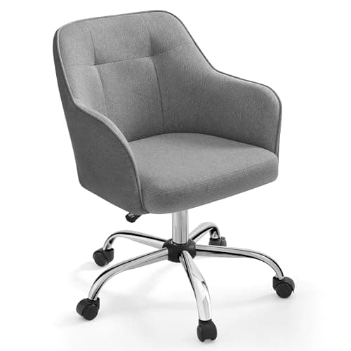 Image of SONGMICS Swivel Desk Chair, Adjustable Height, Armrests, 110 kg Load Capacity, Cotton-Linen Fabric, for Home Office, Study, Bedroom, Dove Grey OBG019G11