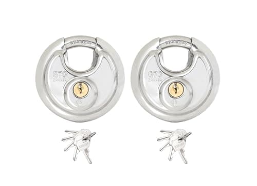 Image of Zarker G70 keyed Alike Padlocks, Heavy Duty Stainless Steel Discus Lock – 70mm Stainless Steel Body and Shackle, 10 Keys, Garage, Warehouses, Outdoors, 2-Pack