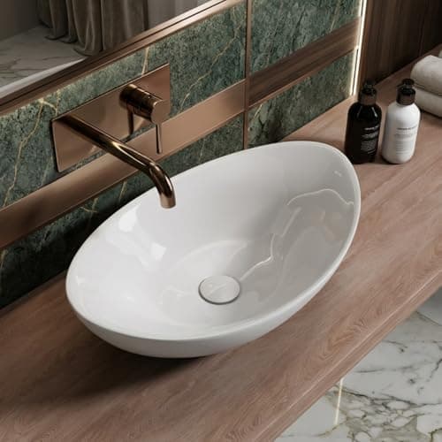 Image of Durovin Bathrooms Oval Countertop Basin Ceramic Bathroom Basin - Vessel Sink - Deep Fill with Overflow Slot (590 x 380 x 190mm)