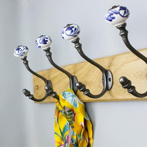 Image of Hand Finished Blue Leaf Ceramic Coat Hooks - Pack of 4