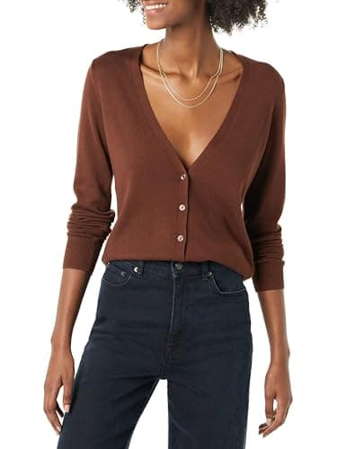 Image of Amazon Essentials Women's Lightweight V-Neck Cardigan (Available in Plus Size), Brown, M