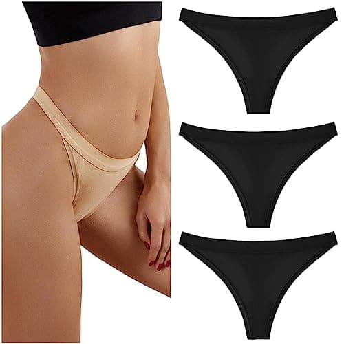 Image of marysgift Seamless Thong Women Underwear Cotton Briefs No VPL Breathable Comfortable Panties 3 Pack Black Ladies Knickers (Black,XL UK 12 14)