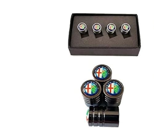 Image of Alfa Romeo Black Deluxe Wheel Valve Dust Caps. Giulietta, MiTo, Spider, 147