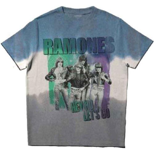 Image of Ramones T Shirt Hey Ho Retro Band Logo Official Unisex Dip Dye Blue XL