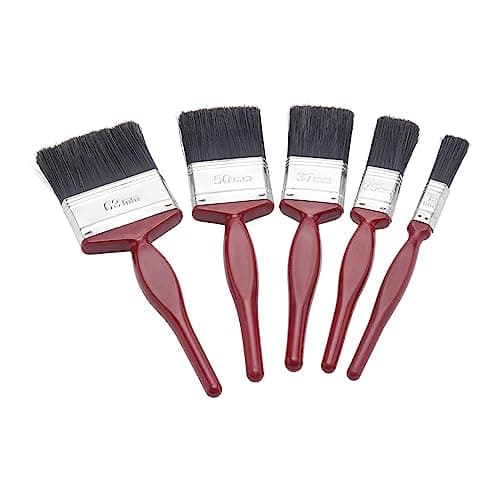 Image of Fit For The Job 5 pc Mixed Sizes Paint Brush Set for a Smooth Finish with Emulsion, Gloss, Satin on Walls, Ceilings, Woodwork, Metal - 0.5, 1, 1.5, 2 & 2.5 inch Paint Brushes for Wood, Plasterboard