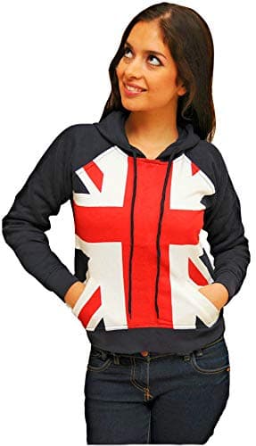 Image of GWCC SW160 Ladies/Girls Union Jack Flag Summer Hoodie Hooded Sweatshirt British UK (m) Navy