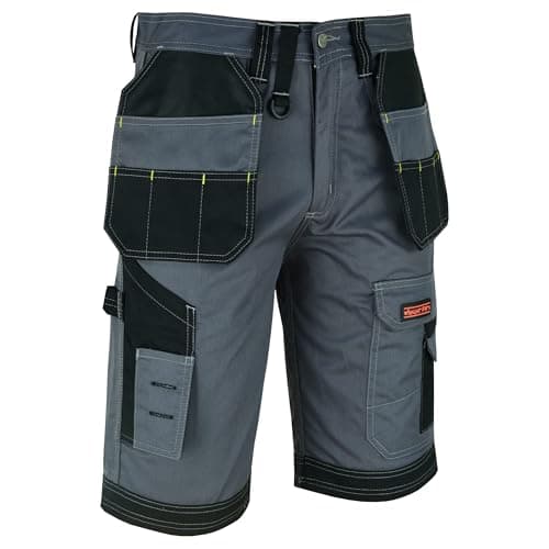 Image of WrightFits Men Holster Work Shorts - Heavy Duty Safety Combat Cargo Summer Shorts - Multi Pockets - Triple Stitched - Durable Workwear Grey 34 W