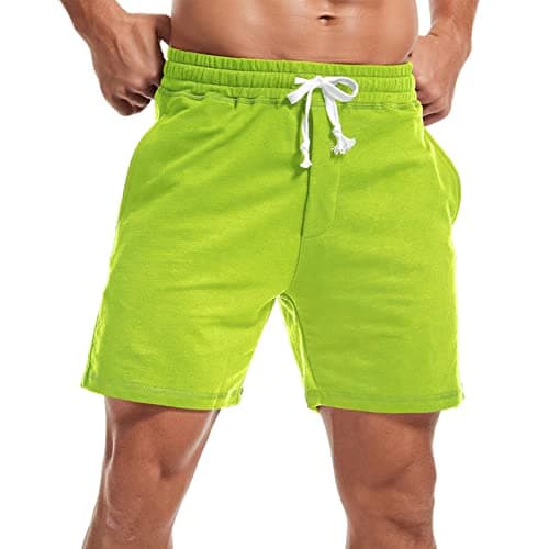 Image of Amy Coulee Mens Sweat Shorts 5.5 Inch Workout Drawstring Cotton Casual Shorts with Pockets (M, Fluorescent Green)