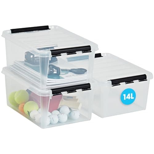Image of SmartStore 14L 3 Pack Reinforced Large Clear Food Storage Box with Lid Clip Lock Stackable BPA Free Plastic 40 x 30 x 18 cm (L x W x H)