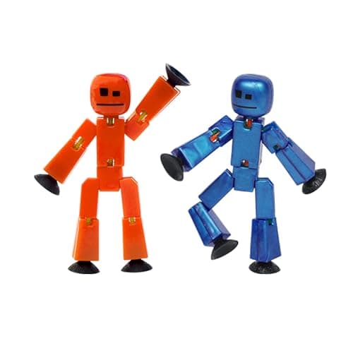 Image of Zing StikBot Dual Pack - Includes 2 StikBots - Collectible Action Figures and Accessories, Stop Motion Animation, Ages 4 and Up (Red Orange and Metallic Blue)
