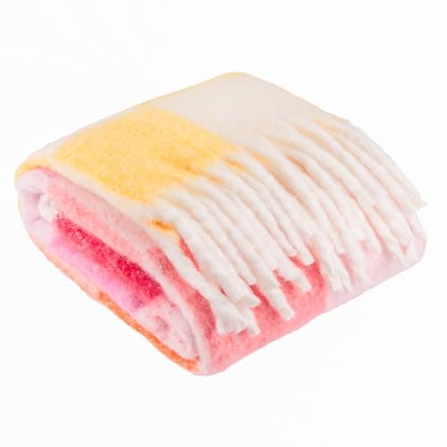 Image of furn. Maisie Throw – Woven Double-Sided Check Blanket with Fringed Trim (Citrus Blush - 130x180cm)