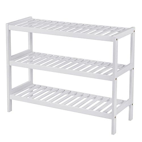 Image of SONGMICS Bamboo Shoe Rack, 3-Tier Storage Shelf, 70 x 26 x 55 cm (W x D x H), ideal for Hallway, Bathroom, Living Room and Corridor, White LBS13W