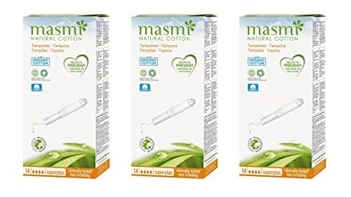 Image of 14 Masmi Super Plus Applicator Tampons Certified Organic Cotton, Hypoallergenic, Biodegradable, Perfume, Viscose, Rayon, Chlorine and Dioxin Free (Triple Pack)