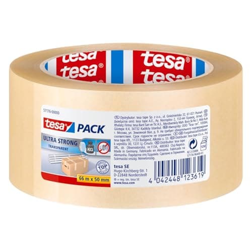 Image of tesapack Ultra Strong - PVC Packing Tape for Firm Packaging and Secure Packing - transparent - 66 m x 50 mm