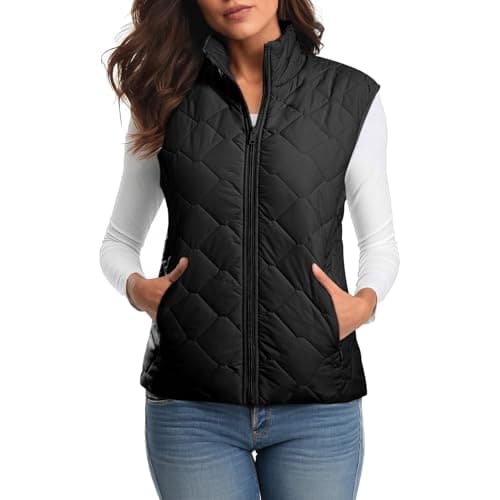 Image of Saxrel Black Women UK Vests-Ladies Lightweight Sleeveless Jacket Gilet Bodywarmer Quilted Padded Winter Warm Waistcoat UK Zipper Puffer Coat Quilted Jacket Thermal Body Warmer