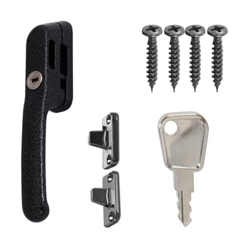 Image of FixRello Fastener Casement Window Handle for Timber Surfaces | with Key, Mount/Wedge and Screws for Easily Installation and Security (1, Antique Black)