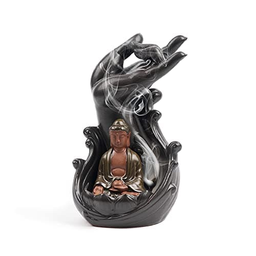 Image of Myga RY1356 Buddha Backflow Incense Burner, Ceramic Backflow Incense Holder, Perfect for Home Décor, Yoga and Aromatherapy, Beautiful Gift Display Box