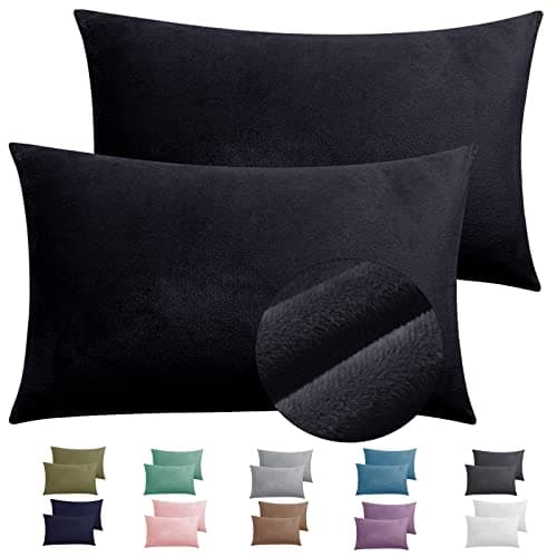 Image of 2 Pack Zippered Velvet Standard Pillowcases, Super Soft and Cozy Luxury Fuzzy Flannel Pillow Cases with Zipper, 20x26 Inches, Black
