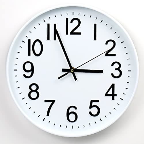 Image of Wall Clock 12" Silent Non-Ticking Modern Wall Clocks Battery Operated for Office, Home, Bathroom, Kitchen, Bedroom, School, Living Room White (White clock)