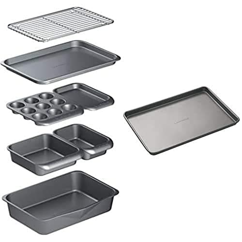 Image of MasterClass Smart Space Carbon Steel Stackable Bakeware Set (Including Roasting Tin, Muffin Large Non-Stick Baking Tray, Grey, 41 x 31 x 10.5 cm