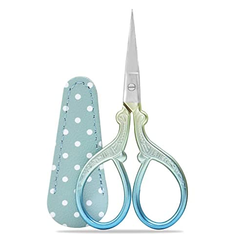 Image of Embroidery Scissors, Small Craft Stainless Steel for Sewing, Threading, Needlework, Handicraft Trimming 1pcs with Fake Leather Cover