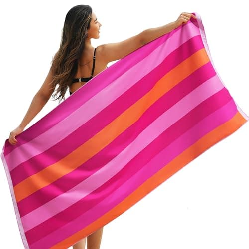 Image of Winthome Beach Towel for Adults - Large Microfibre Beach Towel Quick-Dry, Sand Free, Lightweight, With Bag for Beach, Pool, Camping, Yoga & Outdoor Pink Gradient 90×180cm 1 Pack