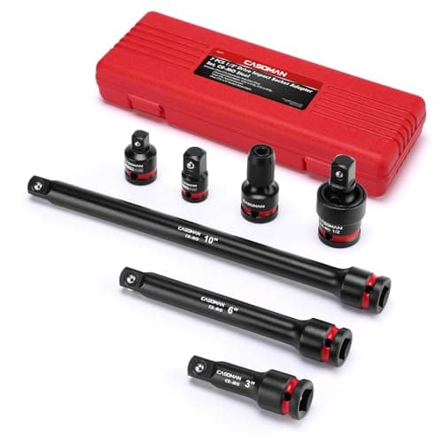 Image of CASOMAN 7PCS 1/2" Drive Impact Socket Accessory Set, Includes Extension Bars 3" 6" 10", Socket Adapter & Reducer, Impact to 1/4" Hex Converter and Universal Joint, CR-MO Steel, for Automotive Repair