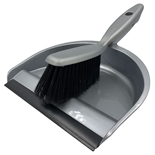 Image of Household Dustpan and Brush Set, Soft Bristle Brush and Plastic Dust Pan with Rubber Lip to Collect and Sweep Dust and Dirt from Floors, Stylish Silver Colour Hand Brush and Dustpan for Home Cleaning