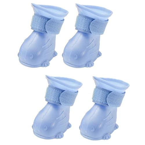 Image of 4 Pieces Dog and Cat Rain Boots - TEP Paw Protector Walking Shoes for Puppies and Kittens - Outdoor Waterproof Anti-Slip Shoes With Adjustable Hook and Loop Tape