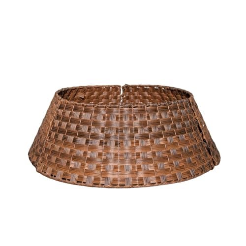 Image of Samuel ALEXANDER 48/70cm Large KD Plastic Wicker Rattan Woven Christmas Tree Skirt in Brown