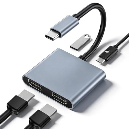 Image of USB C to Dual HDMI Adapter for 2 Monitors, HDMI Splitter Extended Display, Type C to HDMI Adapter, 4K Video & USB 3.0 & PD 100W, Compatible with i-Phone, i-Pad, MacBook, HDTV, Monitor, Projector